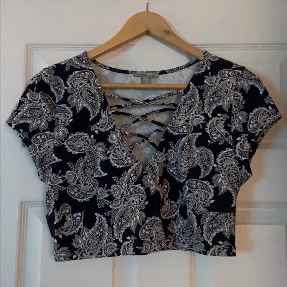 Blue Crop Top with Bandana Pattern